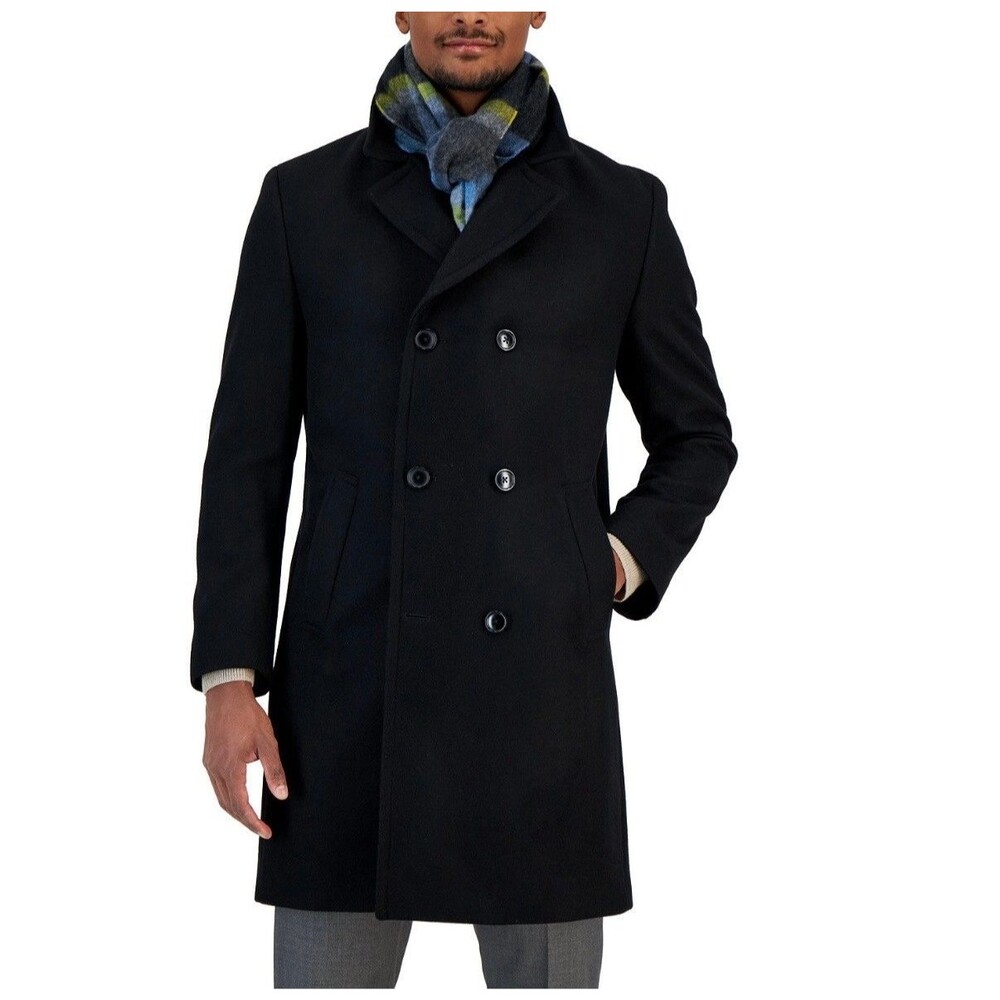 $395 NEW NAUTICA Mens 40R Solid Black Soft Wool Blend 38" Long OverCoat Jacket